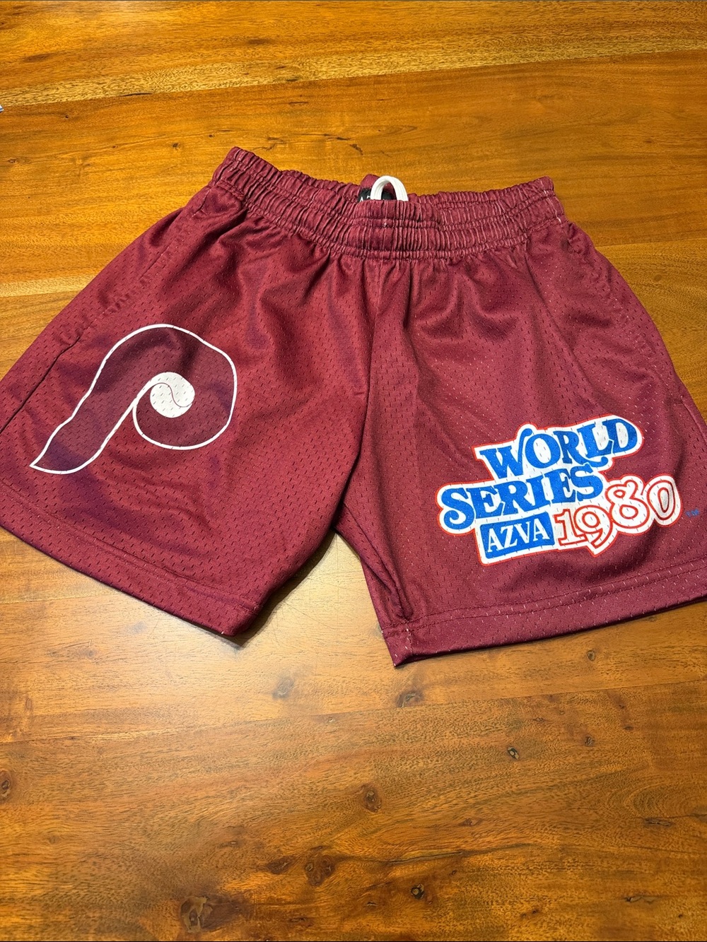 Azva Maroon Baseball World Series Shorts - 1980 Graphic